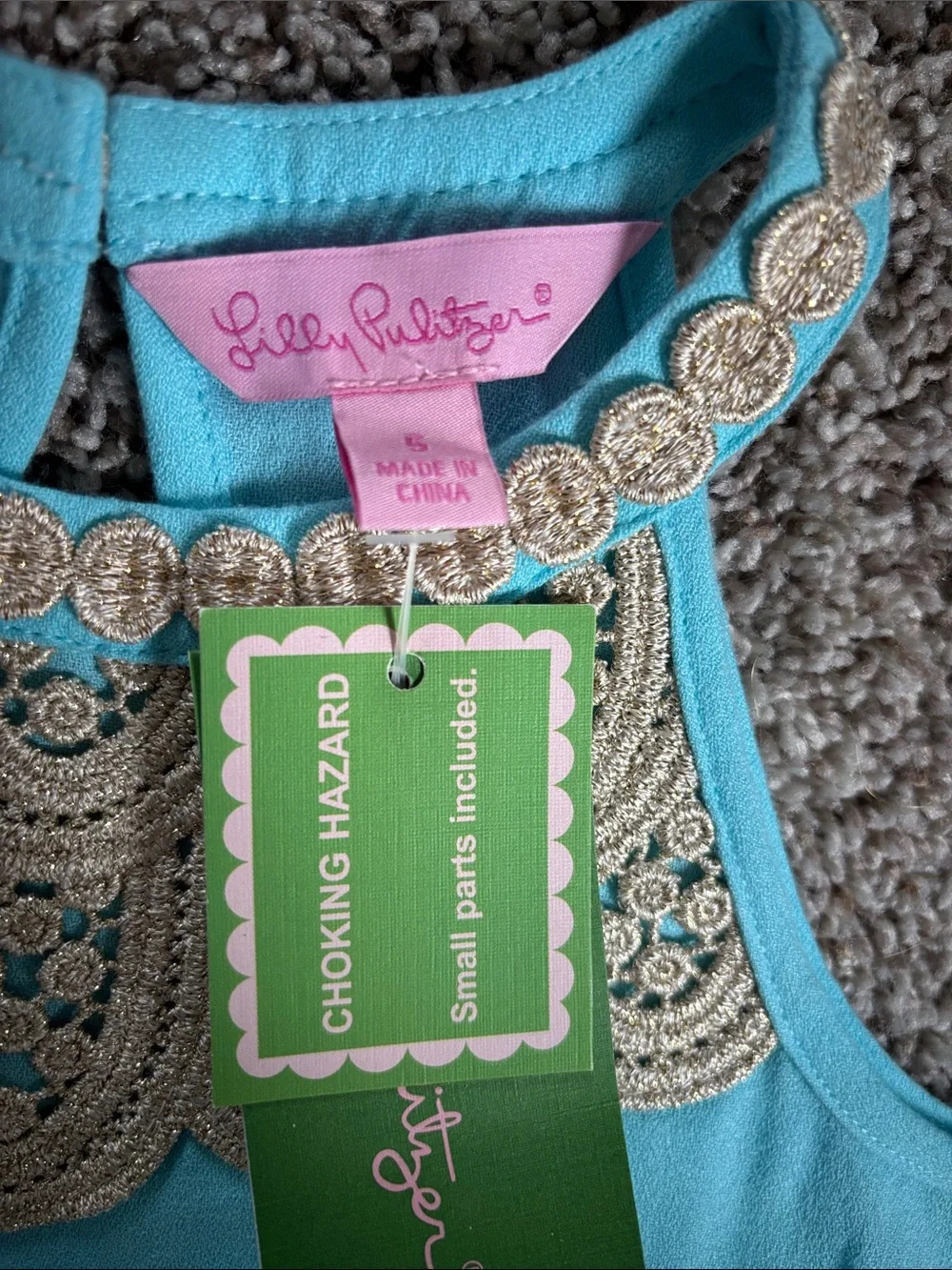 Lilly Pulitzer Aqua Halter Dress with Gold Lace Yoke